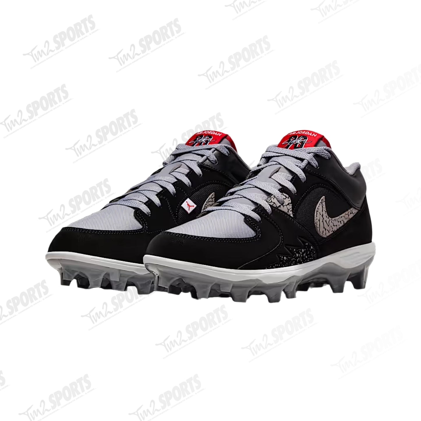 Nike JORDAN Stadium 90 Low TD Football Cleats - Black/Cement Grey/White/Fire Red