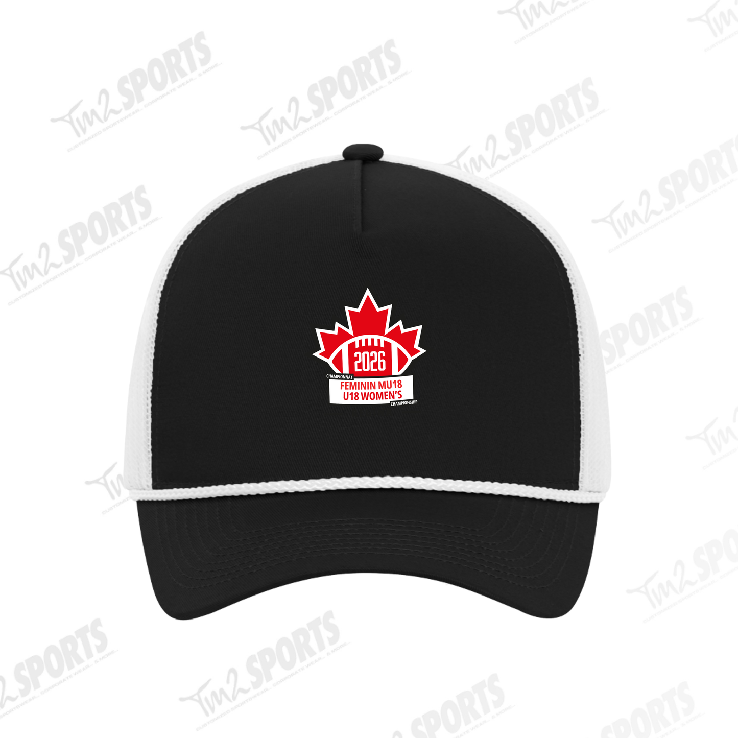 WOM26 - Cotton Twill 5-Panel Trucker Rope Cap - Black/White