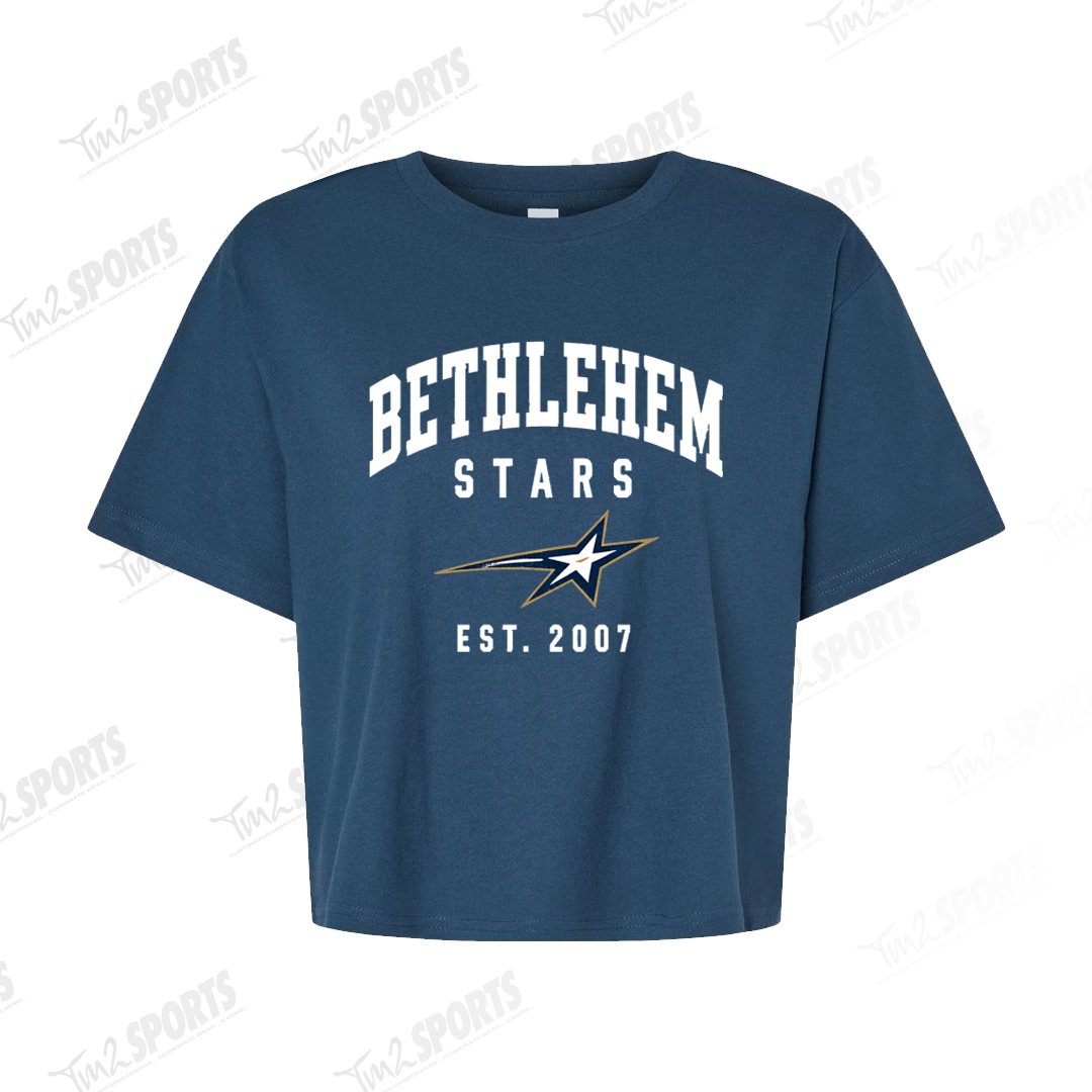 BETH26 - AA Women's Fine Jersey Mid-Length Boxy Tee - Sea Blue