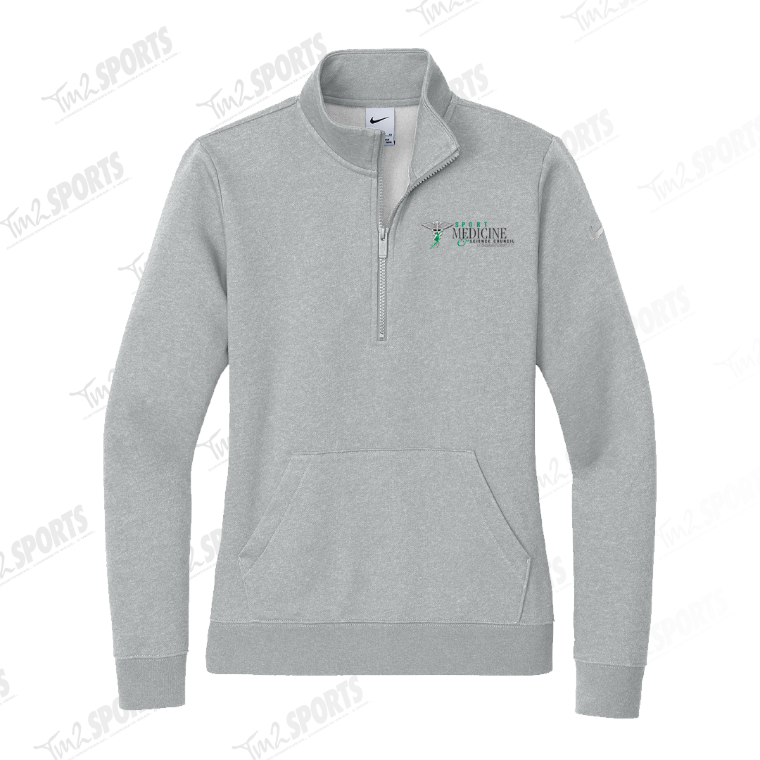 SMSC25 - Nike Club Fleece Sleeve Swoosh 1/2 zip LADIES - Dark Heather Grey