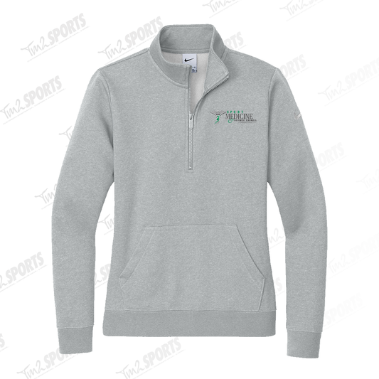SMSC25 - Nike Club Fleece Sleeve Swoosh 1/2 zip LADIES - Dark Heather Grey
