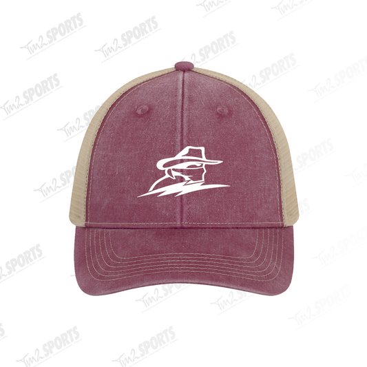 RTFAN25 - Pigment Dyed Trucker Hat - Maroon/Creme