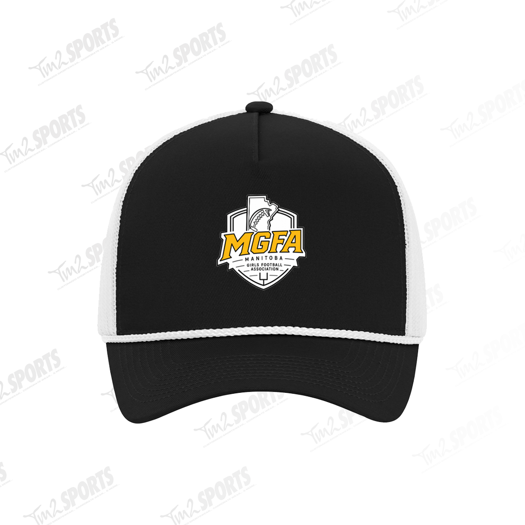 MGFA26 - Cotton Twill 5 Panel Trucker Rope Hat - Black/White