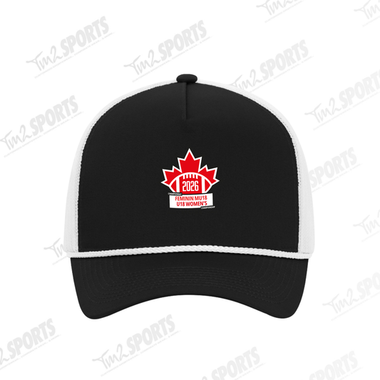 WOM26 - Cotton Twill 5-Panel Trucker Rope Cap - Black/White