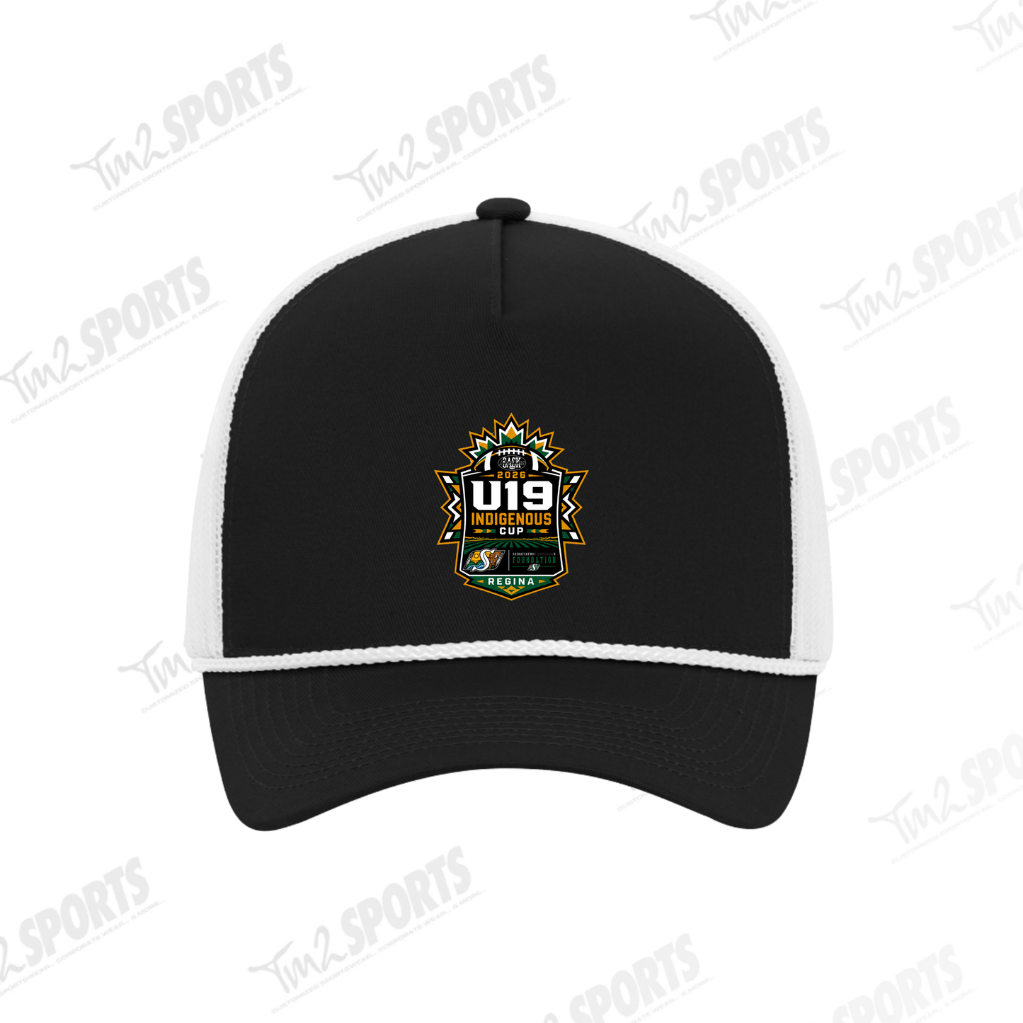 IND26 -  Everyday Cotton Twill 5-Panel Trucker Rope Cap - Black/White