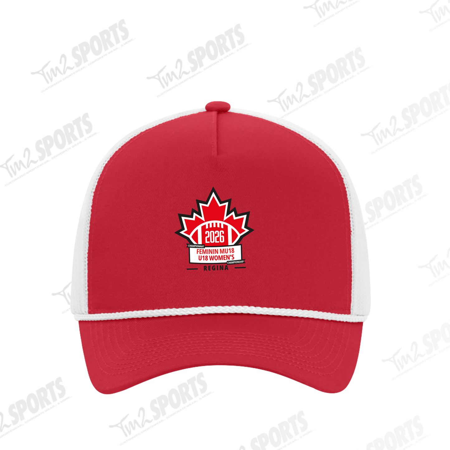 WOM26 - Cotton Twill 5-Panel Trucker Rope Cap - Red/White