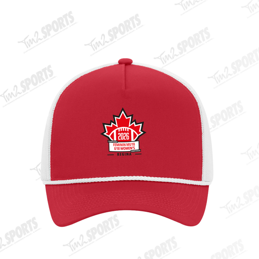 WOM26 - Cotton Twill 5-Panel Trucker Rope Cap - Red/White