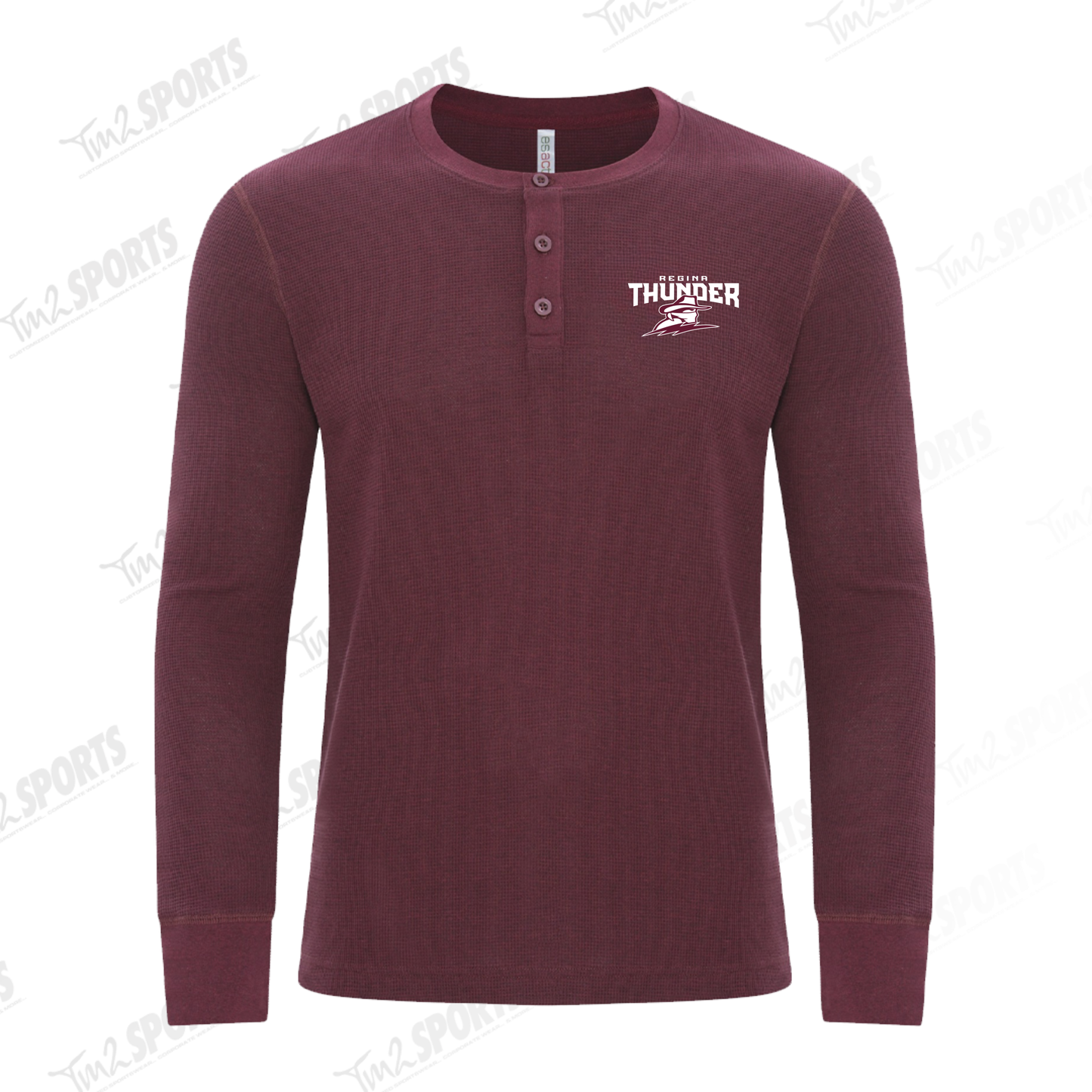 26RTFAN - ESACTIVE Vintage Thermal Long Sleeve Henley - Maroon