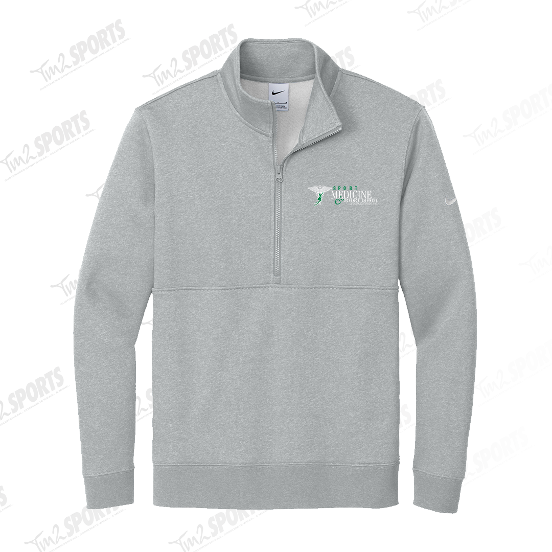 SMSC25 - Mens Nike Club Fleece Sleeve Swoosh 1/2 Zip - Dark Heather Grey